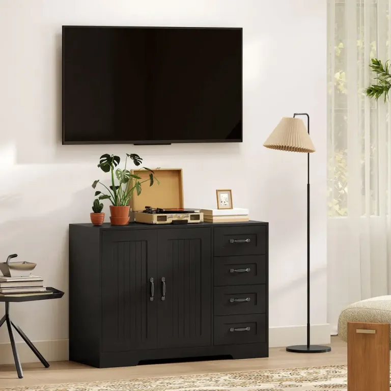 Sideboard Byrå i Stil 4 Lådor 1 Skåp Skänk Retro