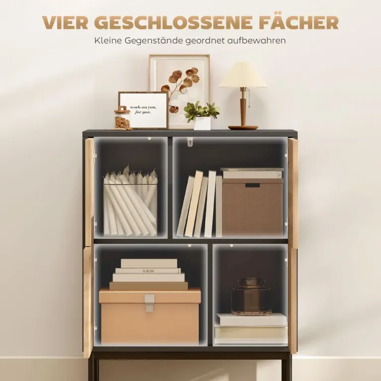 Sideboard Push To Open Svart och Naturfärgad MDF 120 cm Skänk Dörrar