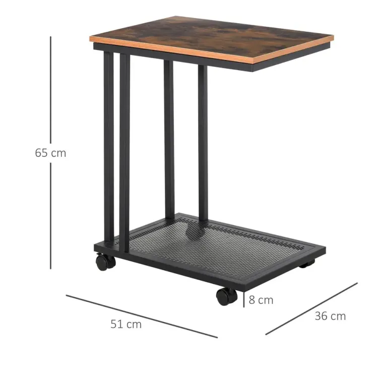 Sidobord C-Formad Rullbar Serveringsvagn Format Valnöt Metall