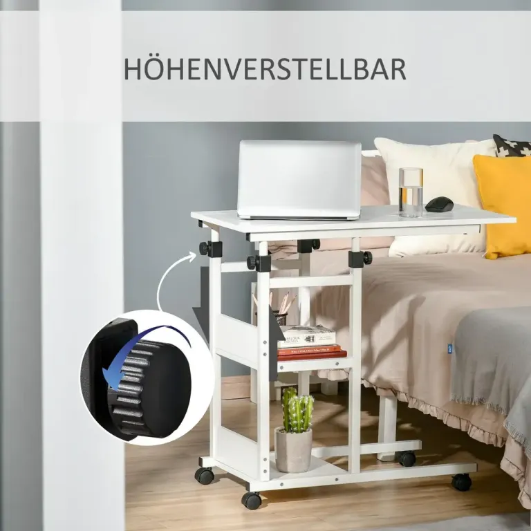 Sidobord med Hjul Höjdjusterbart 2 –82 cm Rullbar Formad