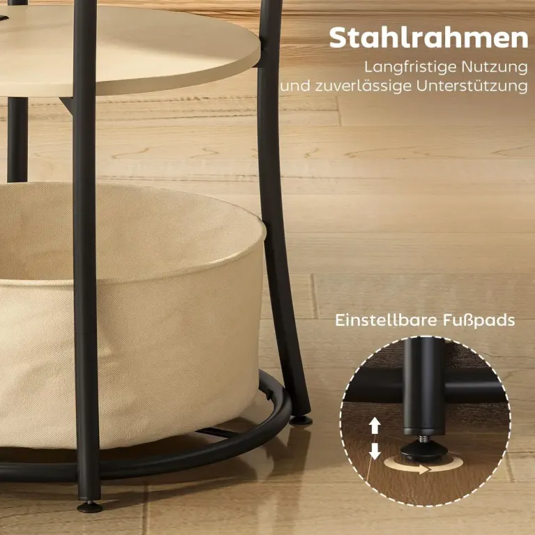 Sidobord med Laddstation Naturfärgad Spånskiva och Metall Runt