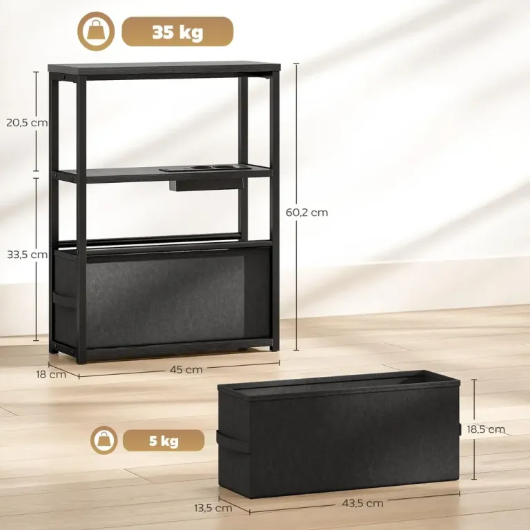 Sidobord Smalt Svart Spånskiva och Metall för Soffa 60 cm Tunn Korg