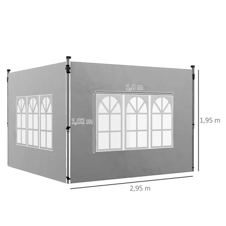 Sidoväggar 2-pack med Fönster för Paviljong Hållbar 3 x 3 m