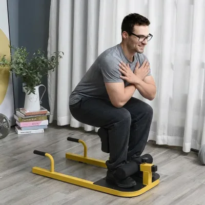 Sissy Squat Maskin 3-i-1 för Ben och Mage, Gul och Svart