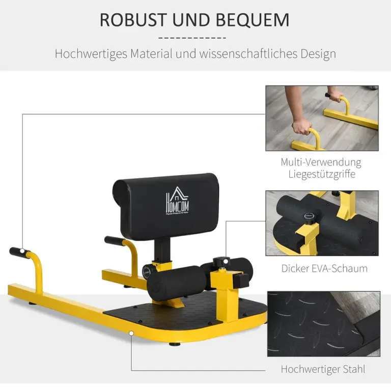 Sissy Squat Maskin 3-i-1 för Ben och Mage, Gul och Svart Squats Push