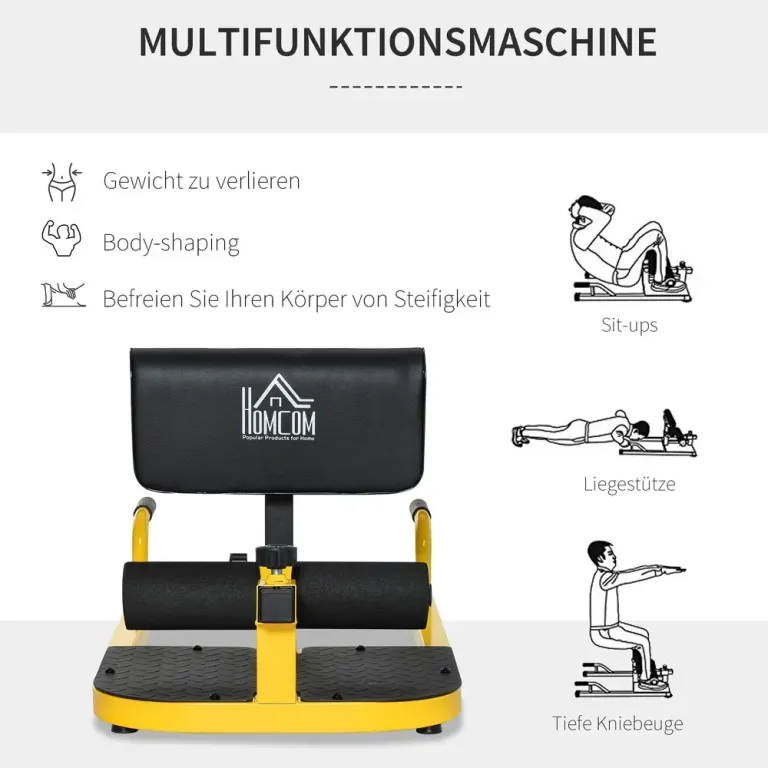 Sissy Squat Maskin 3-i-1 för Ben och Mage, Gul och Svart Squats Push