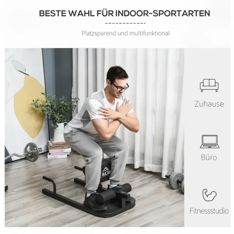 Sissy Squat Maskin 3-i-1 för Ben och Mage, Svart Squats Push