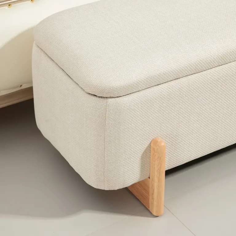 Sittbänk med Förvaring & Skumstoppning Krämvit, Beige Sängbänk Linne