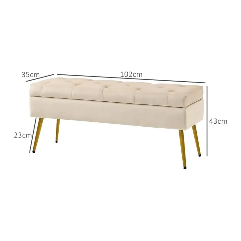 Sittbänk med Förvaring i Sammet Beige 100 cm Metallram Guldben