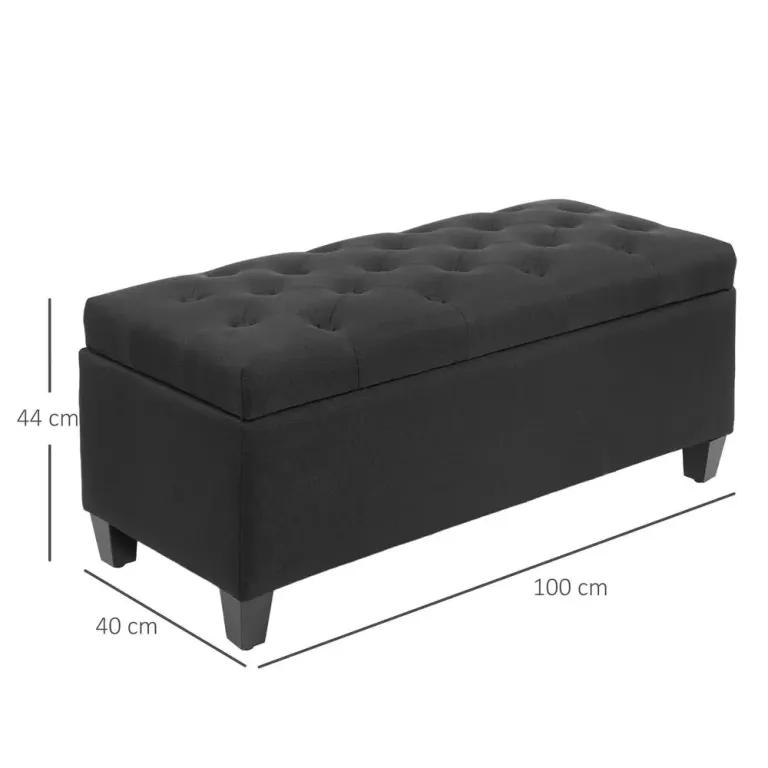Sittbänk med Förvaring & Knapphäftning Svart Hallbänk Sängbänk Linne