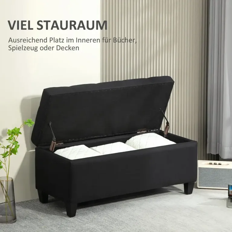 Sittbänk med Förvaring & Knapphäftning Svart Hallbänk Sängbänk Linne