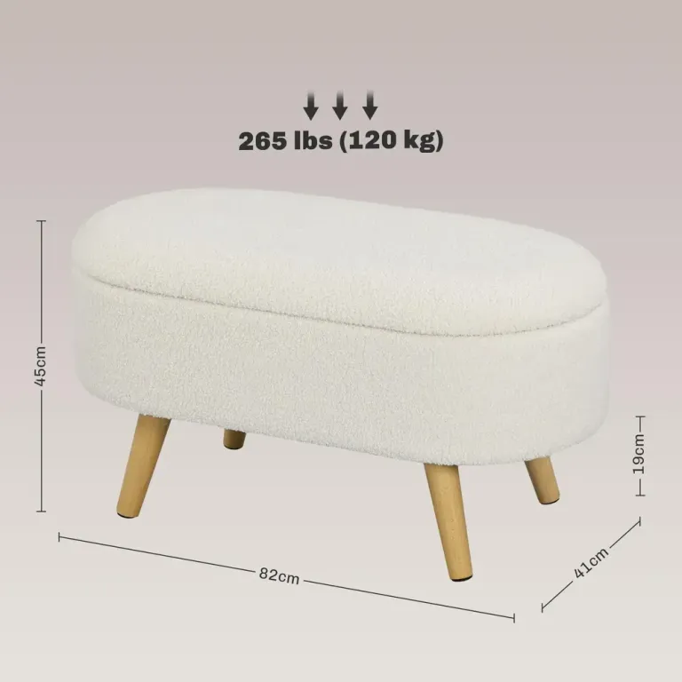 Sittbänk med Förvaringsutrymme och Lock Hållbar och Vit Trä Oval