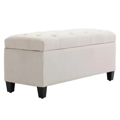 Sittbänk med Förvaring i Linnelook Krämvit 100 x 40 x 44 cm