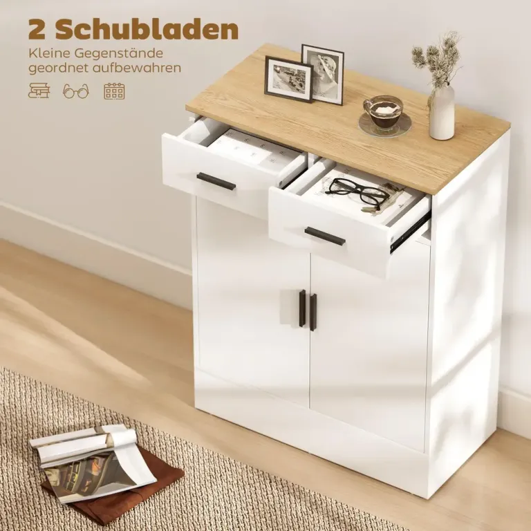 Skänk med Lådor och Skåp Natur Trä och Vit MDF Rymlig Sideboard Sänk