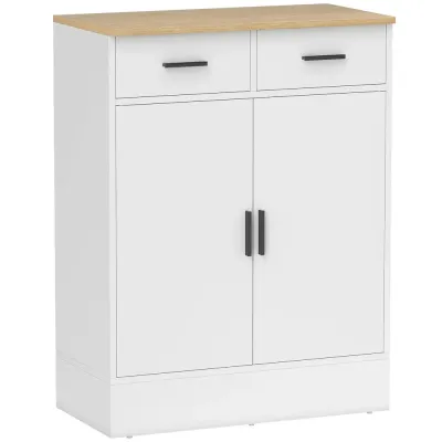 Skänk med Lådor och Skåp Natur Trä och Vit MDF Rymlig Sideboard Sänk