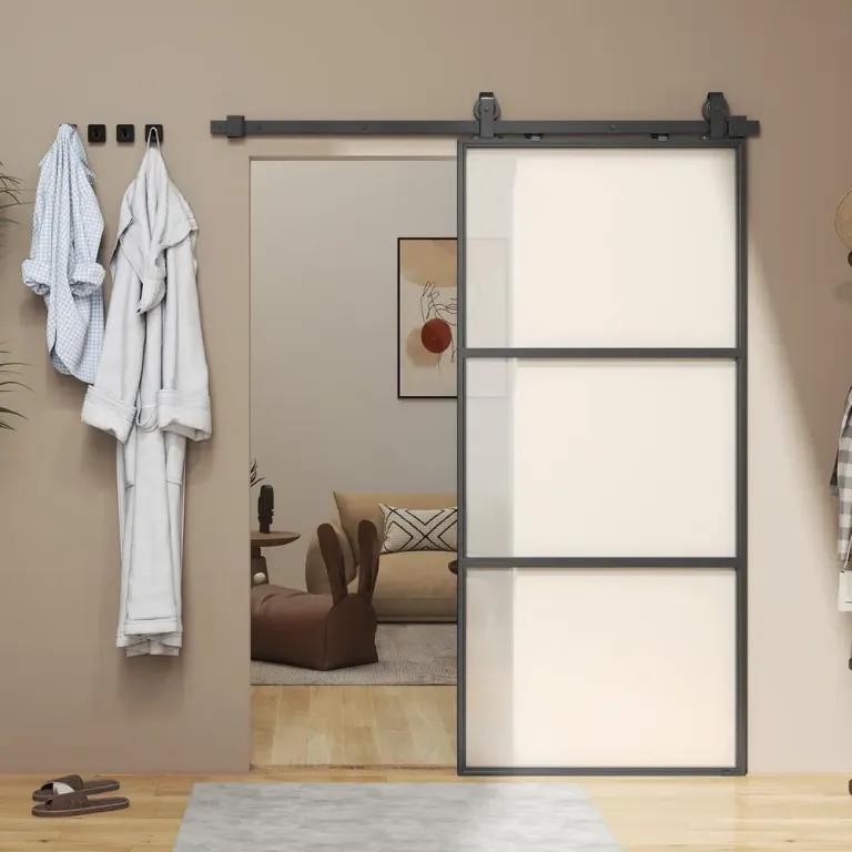 Skjutdörr med Frostat Glas och Spårsystem Mjukstängning Komplett