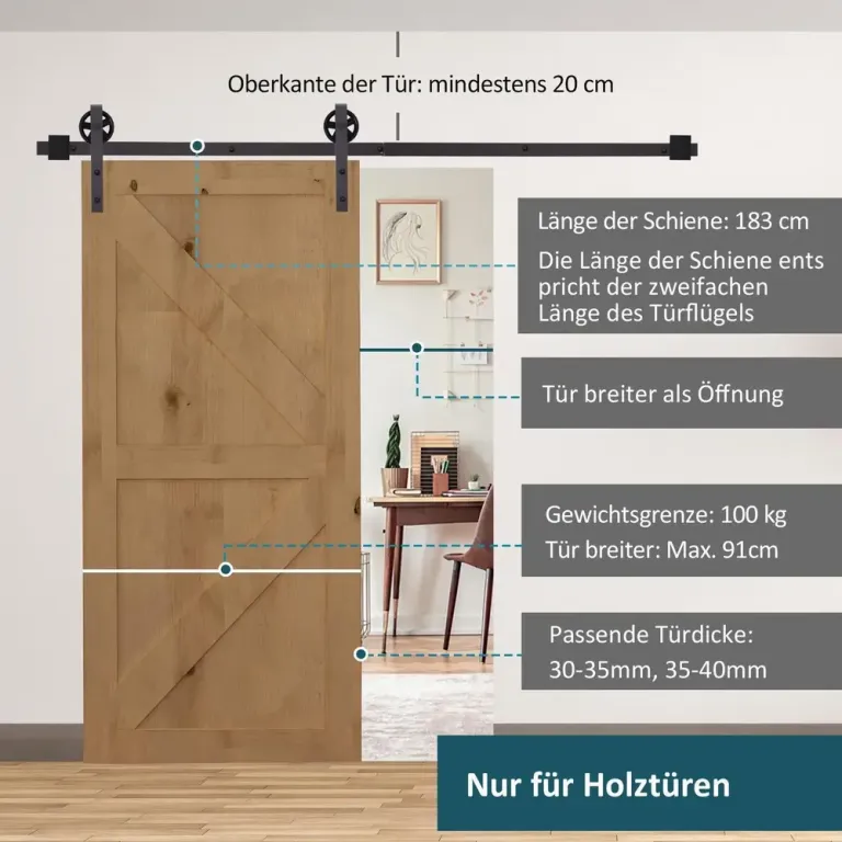 Skjutdörrsbeslag Dörrskena Mörkbrun av Kolstål 183 cm Retro Metall