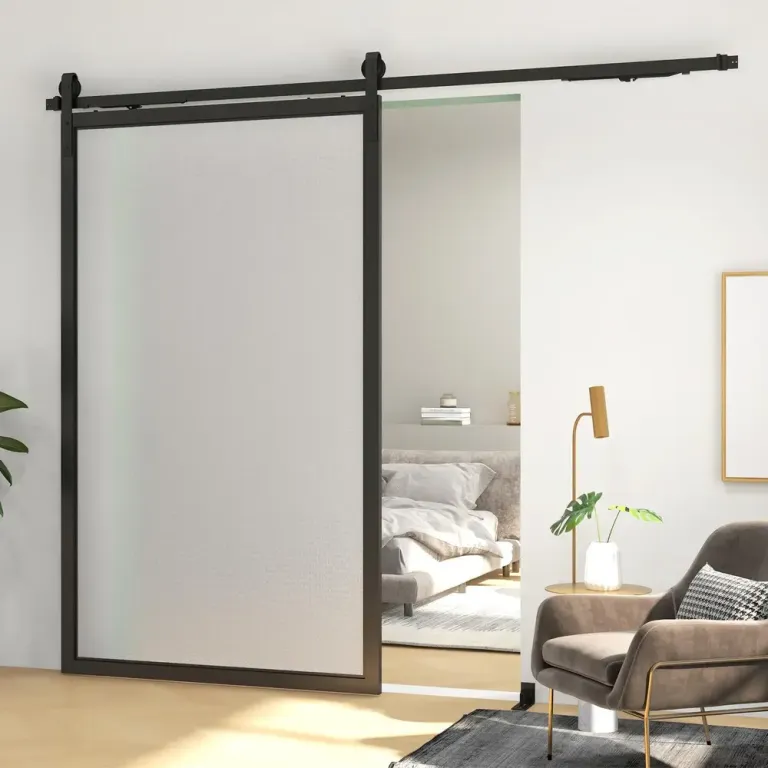 Skjutdörrsbeslag Dörrskena Svart av Kolstål 244 cm Tyst Slät