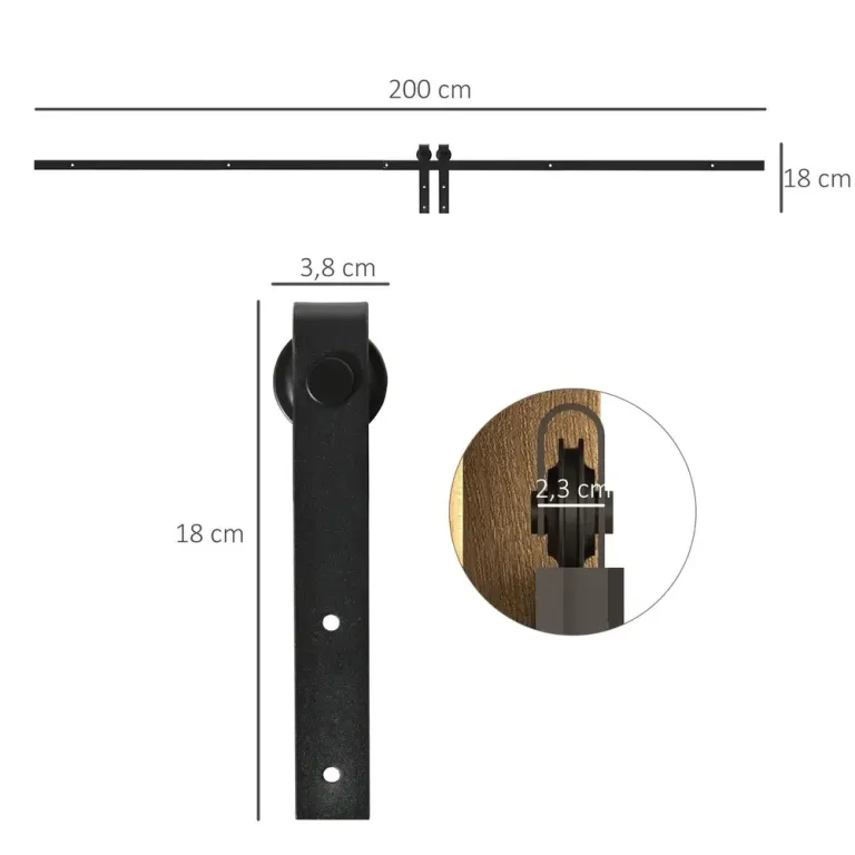 Skjutdörrsbeslag för Enkeldörr Komplett 200 cm Mini Kolstål