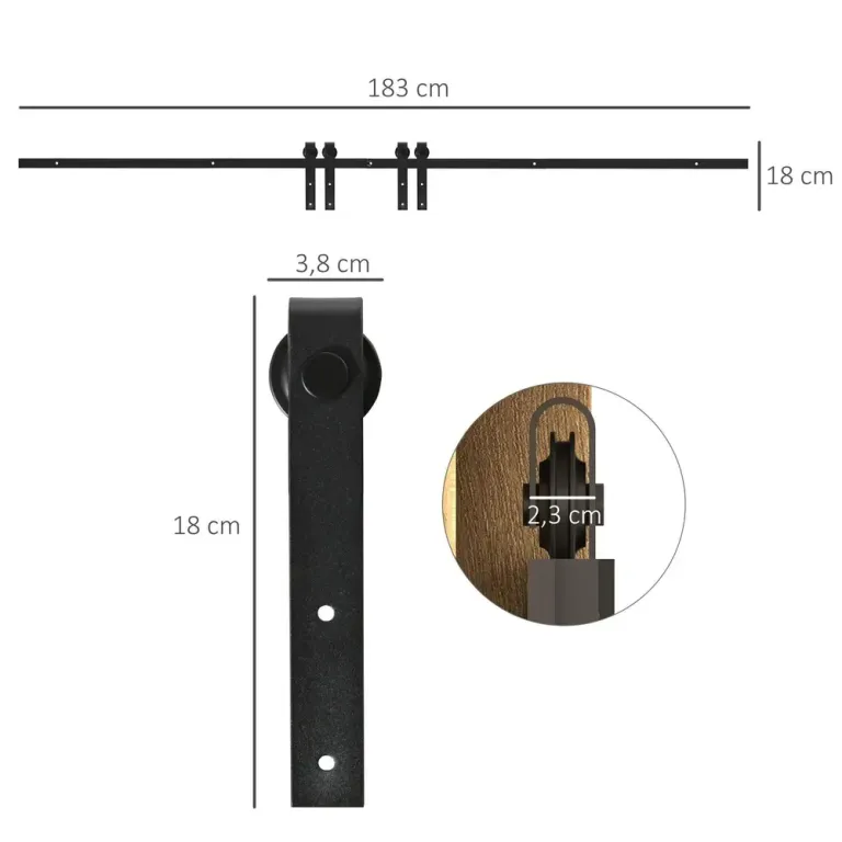 Skjutdörrsbeslag för Pardörrar Komplett 183 cm Mini Kolstål