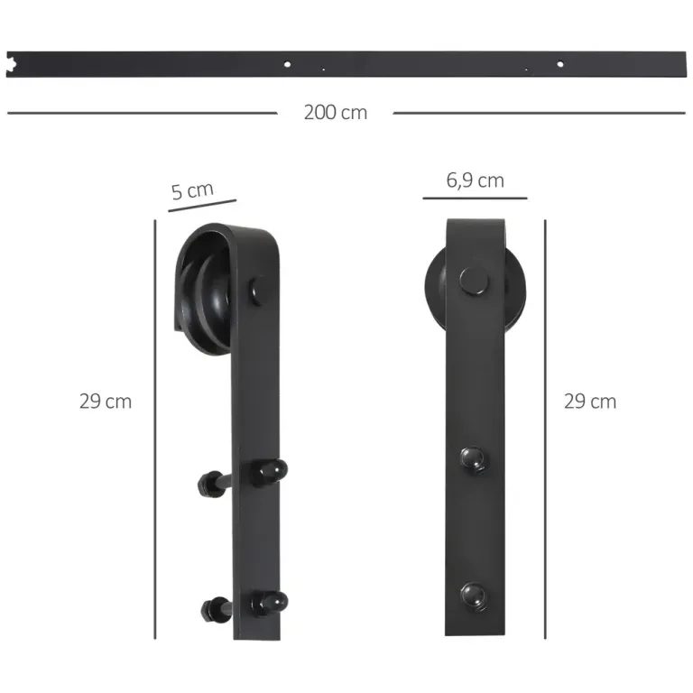Skjutdörrsbeslag i Kolstål Upp till 90 kg, 200 cm, Svart