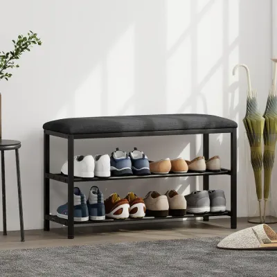 Skobänk med Sittdyna och Förvaring Svart 81 x 31 x 50 cm
