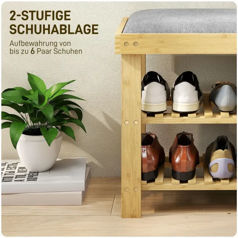 Skobänk Sittbänk med Skoförvaring och Dyna för Entré, Grå