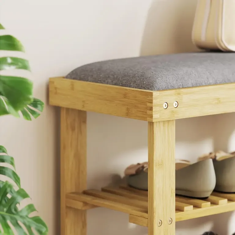 Skobänk Sittbänk med Skoförvaring och Dyna för Entré, Grå