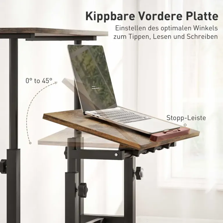 Skrivbord Höj- och Sänkbar Rustik Brun Sänkbart Lutningsbar Hjul