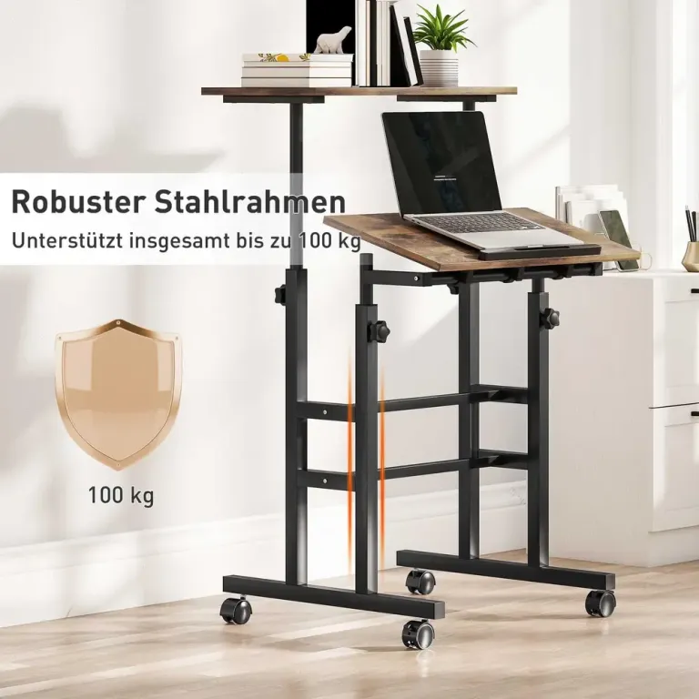 Skrivbord Höj- och Sänkbar Rustik Brun Sänkbart Lutningsbar Hjul