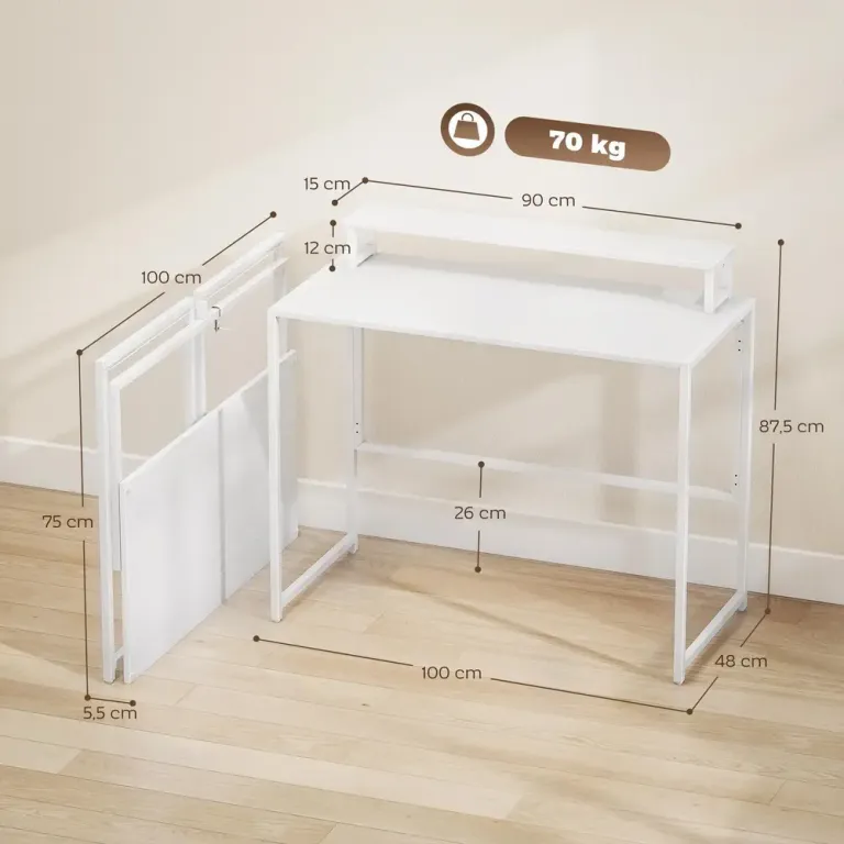 Skrivbord Hopfällbar Platsbesparande Vit MDF Fällbart Metall