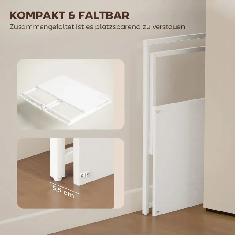 Skrivbord Hopfällbar Platsbesparande Vit MDF Fällbart Metall