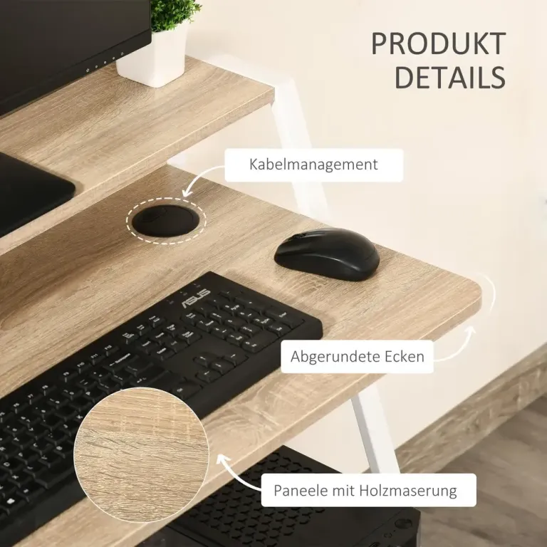 Skrivbord med Förvaring Snyggt Datorbord Skärmställ