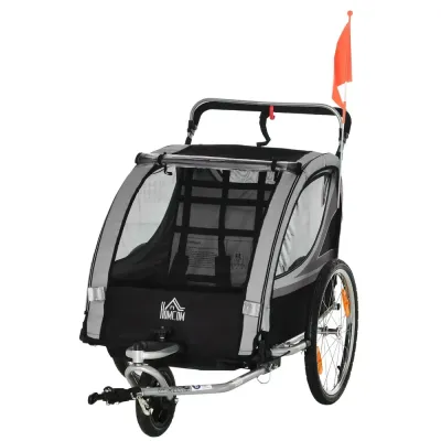 Barnvagn Cykelvagn 2-i-1 Hopfällbar Grå av Tyg och Metall