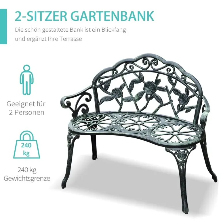 Trädgårdsbänk Metall för 2 Personer Järn Retro Design Grön