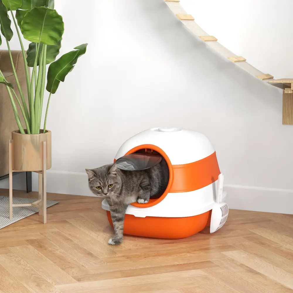 Kattlåda Kattsandlåda Vit Orange 52 x 41 x 38 Cm