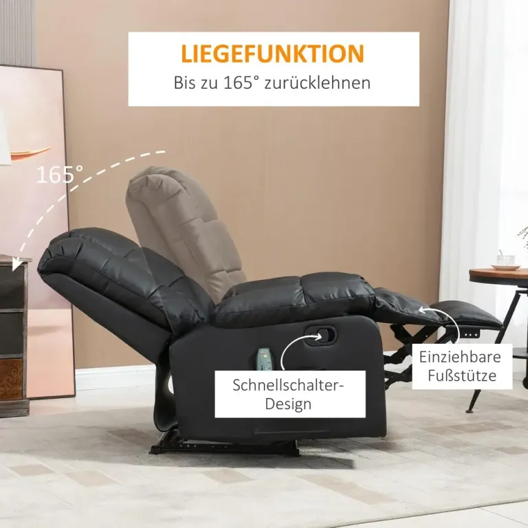 Elektrisk Massagestol i Konstläder Massagefåtölj Fotstöd