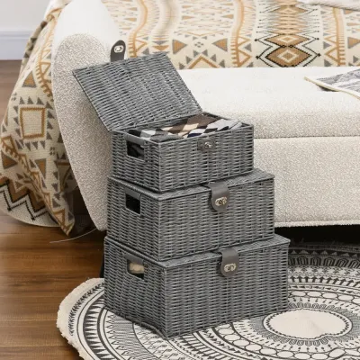 Förvaringslådor med Lock 3-Pack Stapelbara Plastlådor