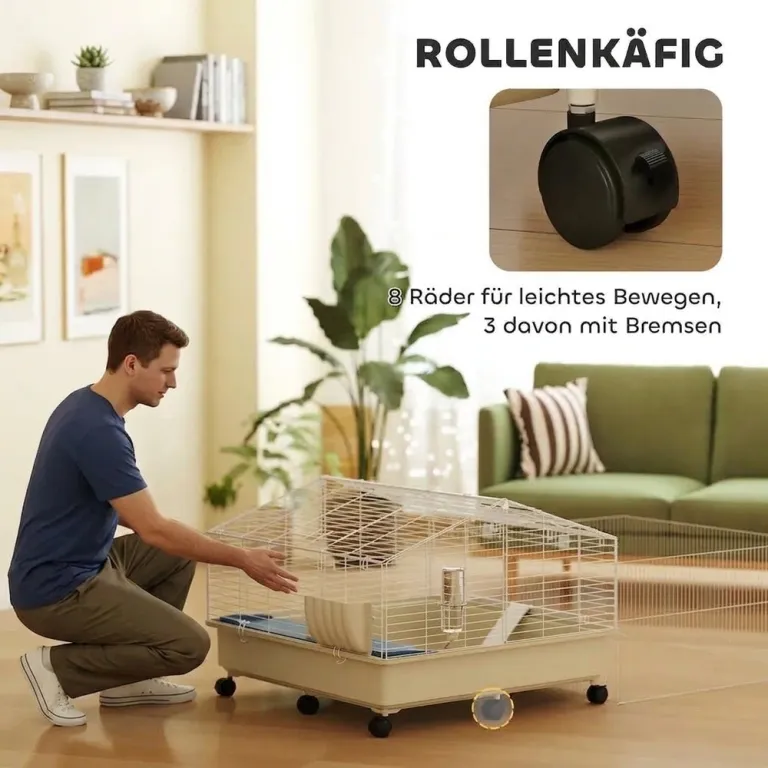 Smådjursbur Kaninbur med Lekhage Vit av Metall och Plast Hjul Ramp