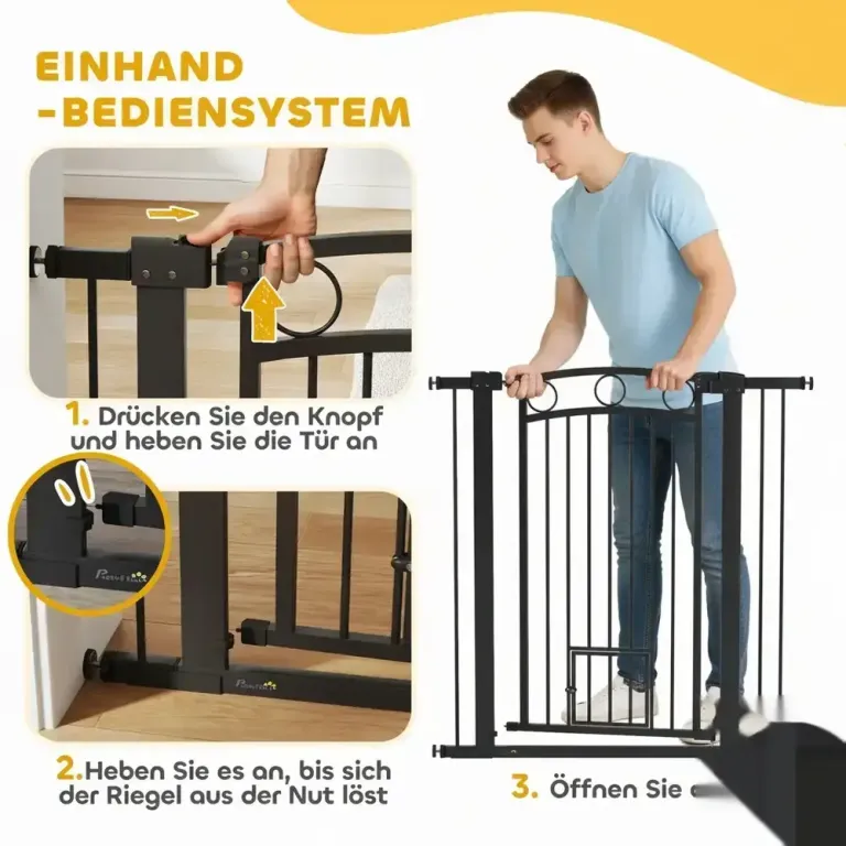 Hundgrind 106 cm med Kattlucka, Svart