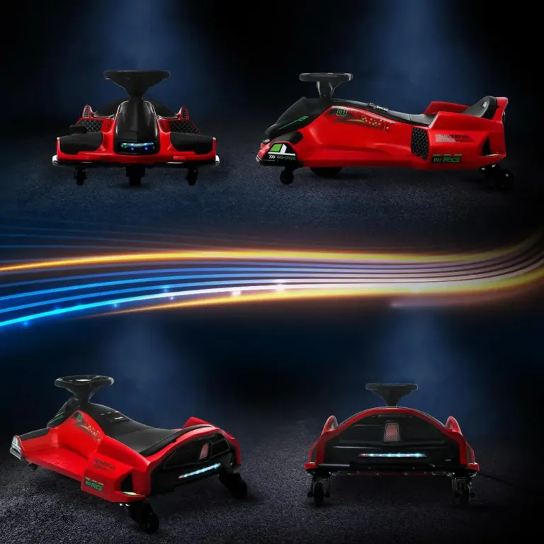 Elektrisk Gokart för Barn med Ljus och Musik, Röd Gummihjul