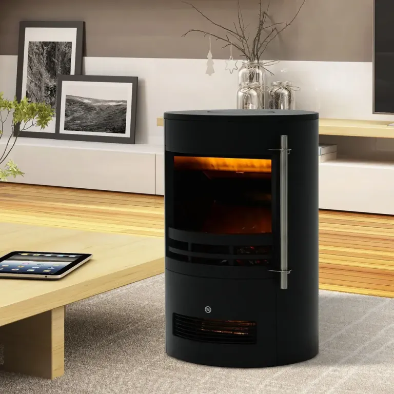 Elektrisk Kamin med LED-Flamma 2000 w, Svart Värmefläkt Flameffekt