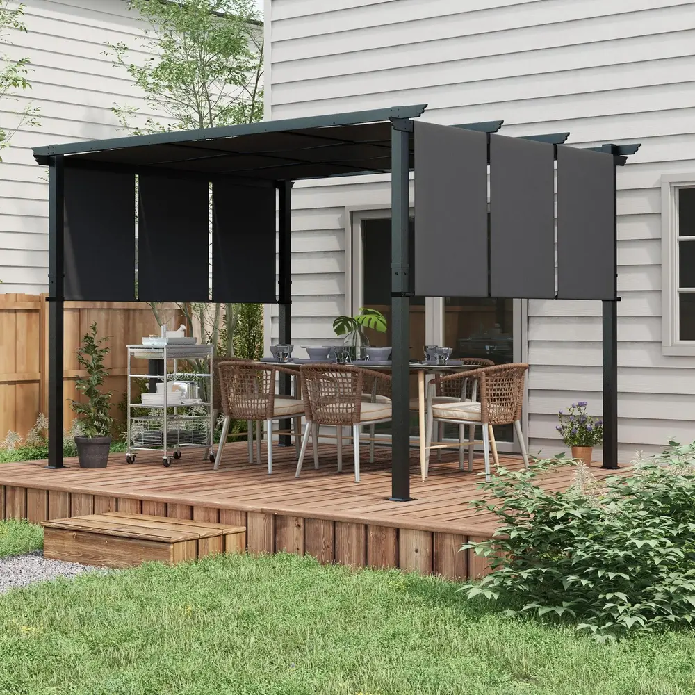 Gazebo Pergola Mörkgrå av Stål och Polyester 3,5 x 3 M