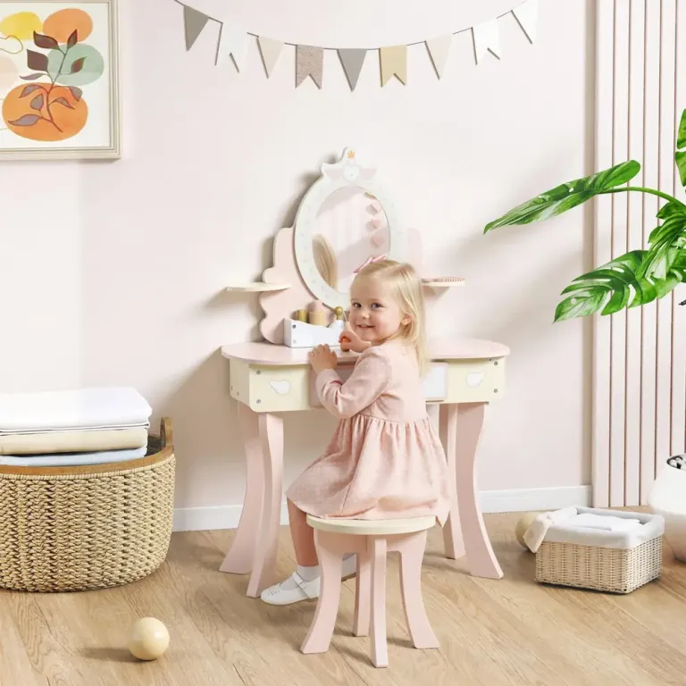Sminkbord Barn 2 i 1 Rosa MDF och Trä för Barnrum Sminkset Pall