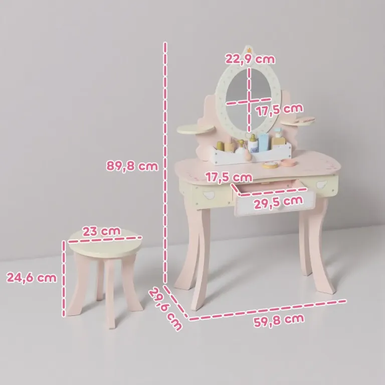 Sminkbord Barn 2 i 1 Rosa MDF och Trä för Barnrum Sminkset Pall