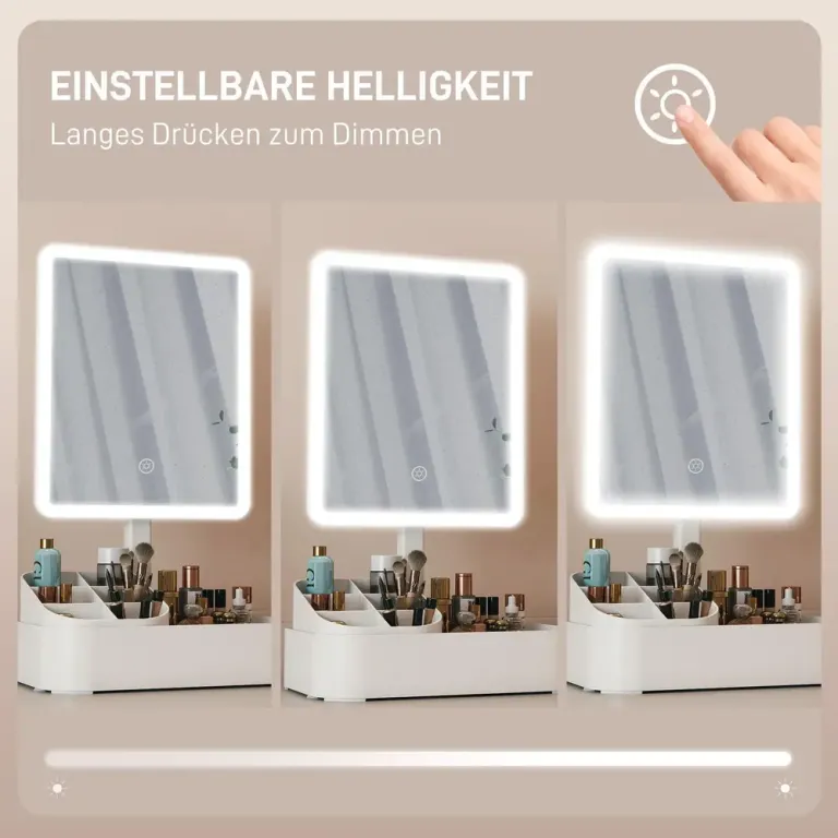 Sminkspegel med Belysning Vit Plast och Glas Bordsspegel