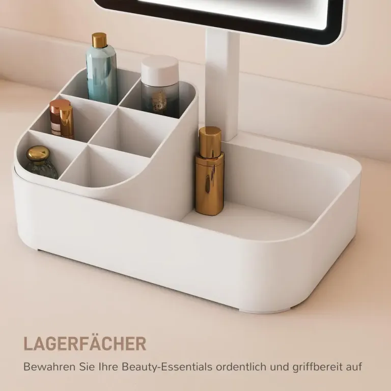 Sminkspegel med Belysning Vit Plast och Glas Bordsspegel