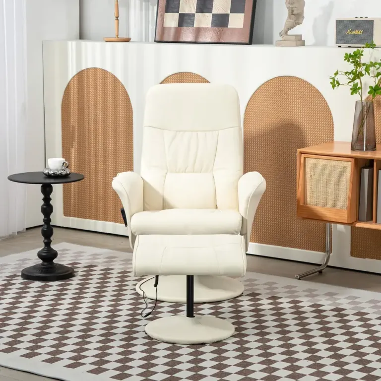 Massagestol med Fotpall 10 Relax Fåtölj Massagefunktion Krämvit