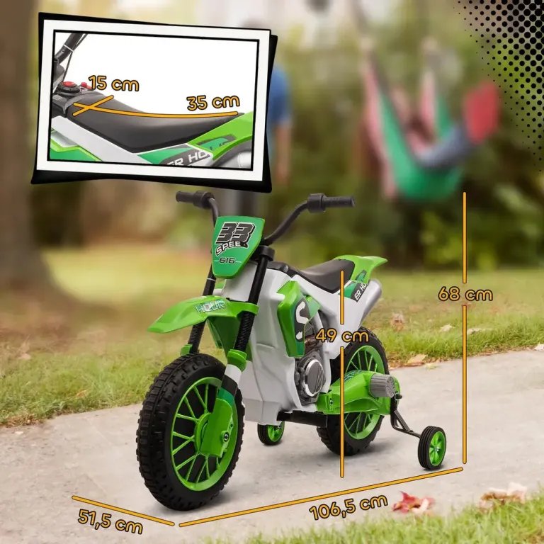 Elmotorcykel för Barn 45 Min Körtid Träningshjul Grön