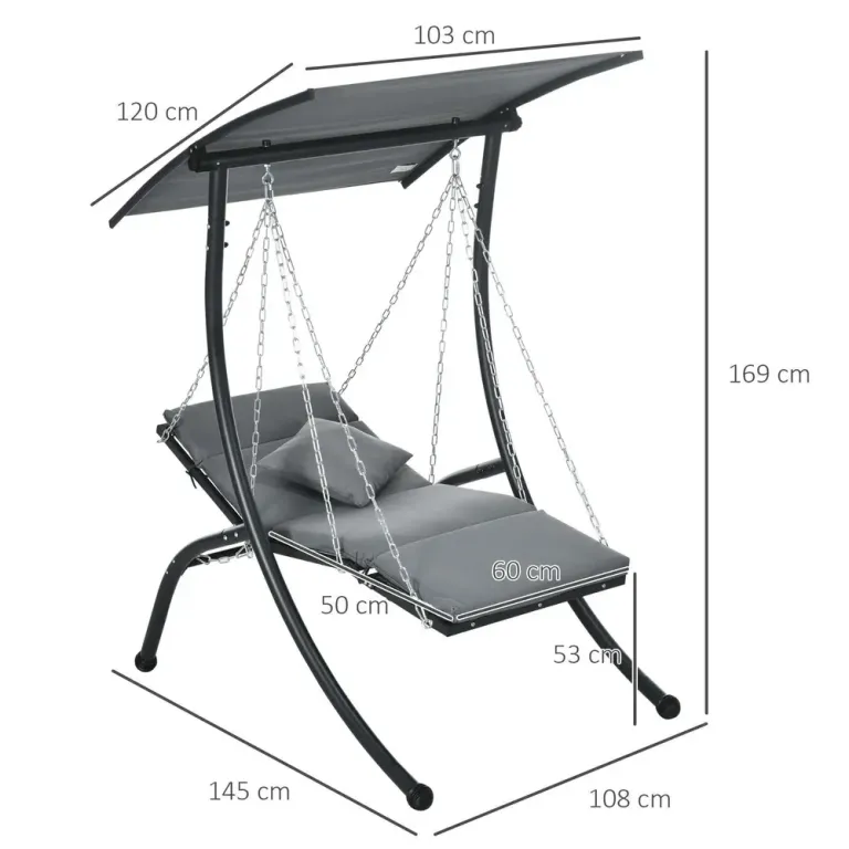 Hammock med Soltak och Dynor Trädgårdsgunga i Metall Hängstol